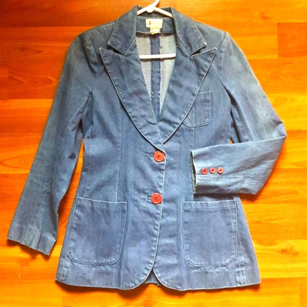 Vintage Blue Denim Jean Blazer Longline Jacket